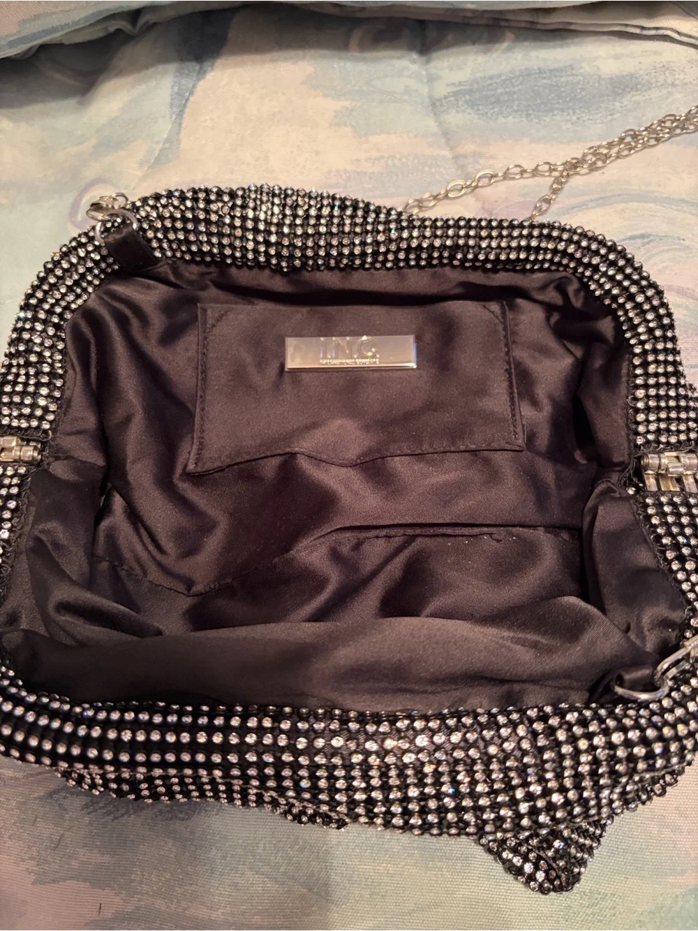 INC International Concepts Silver Rhinestone Evening Clutch Crossbody
